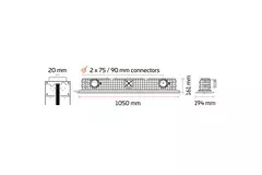 Ergovent ramlös spaltdiffusor 1050 mm med anslutningsdiameter 90 mm - modulär - 1 slits