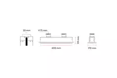 Ergovent ramlös slitsdiffusor 600 mm med anslutningsdiameter 75 mm - profil (vertikal)