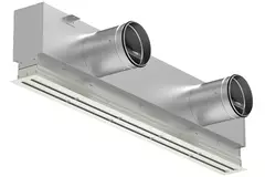 Aluminiumgaller med 1 justerbart mönsterblad – 1500 mm – RAL 9010 + Akustiskt isolerat plenum med luftflödesreglerventil