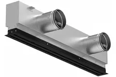 Aluminiumgaller med 1 justerbart mönsterblad – 1500 mm – RAL 9005 + Akustiskt isolerat plenum med luftflödesreglerventil