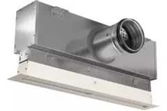 Aluminiumgaller med 1 justerbart mönsterblad – 500 mm – RAL 9010 + Akustiskt isolerat plenum med luftflödesreglerventil