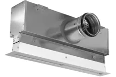 Aluminiumgaller med 1 justerbart mönsterblad – 500 mm – RAL 9016 + Akustiskt isolerat plenum med luftflödesreglerventil