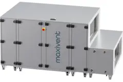 Maxivent WTW-luftbehandlingsaggregat med motströmsvärmeväxlare, 4200 m³/h, med varmvattenbatteri och kallvattenbatteri, horisontellt till vänster – PHE 4200 H WKJL T 01