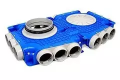 Vent-Axia Uniflexplus kompositfördelare 18 x Ø 69 mm sidoanslutning med tapp Ø 180 mm