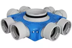 Vent-Axia Uniflexplus fläkt underfördelningslåda 8 x Ø 90 mm med tapp Ø 180 mm.