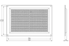 Rektangulärt ventilationsgaller med galler 250x170, grått - VR2517