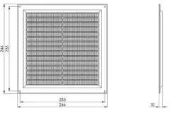 Fyrkantigt ventilationsgaller med grill 250x250, grått